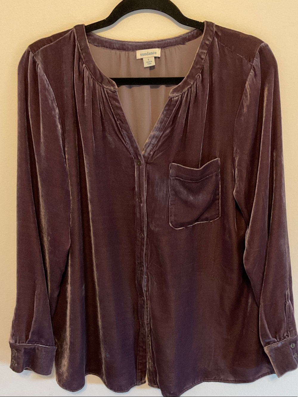Sundance Velvet Button-Front Blouse in Plum size Large